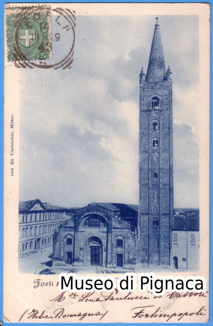 1899 vg - Forlì - Chiesa di San Mercuriale (rara cartolina dell'800 scritta dalla Marchesa Paulucci de Calboli)