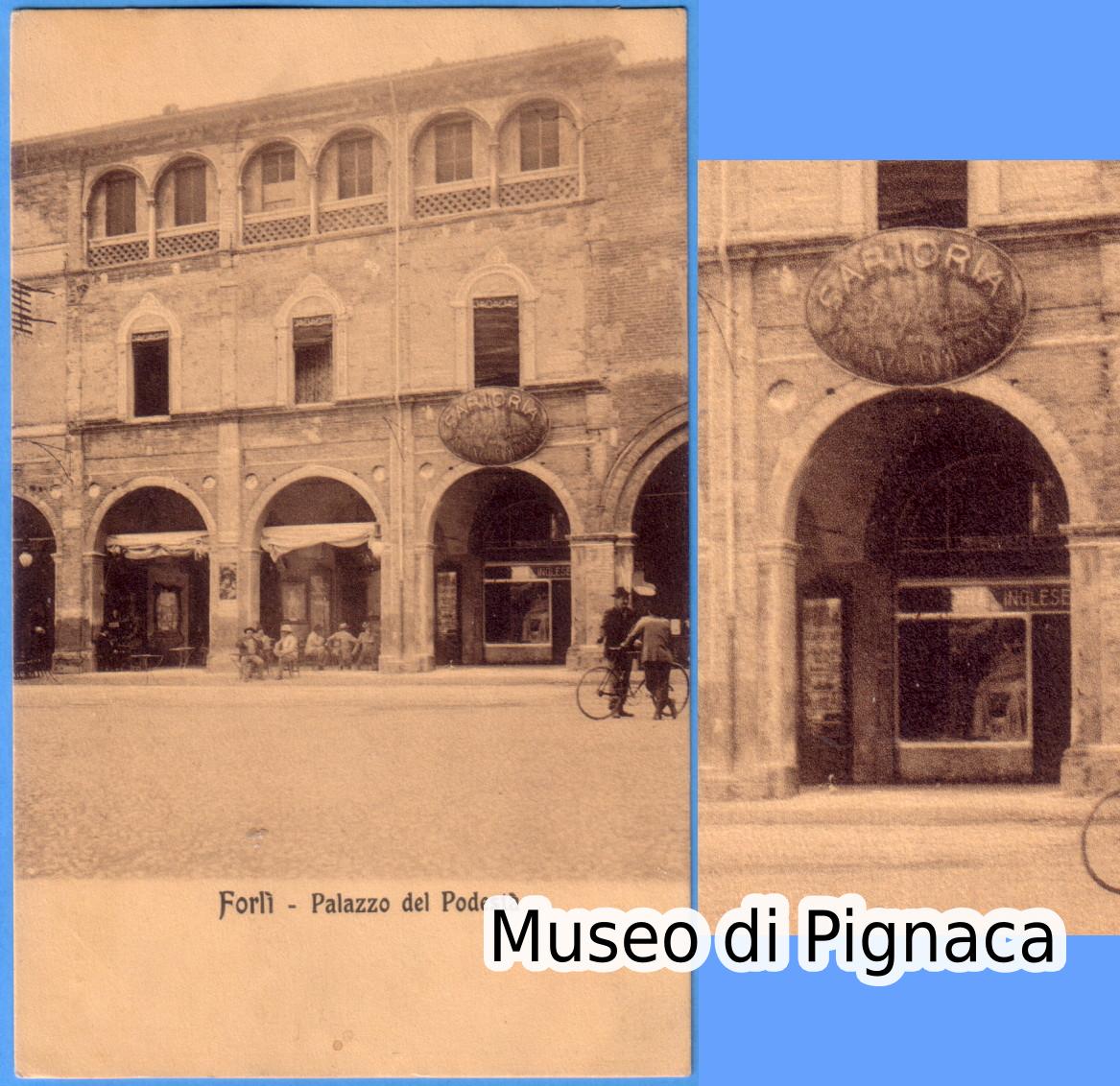 1913 vg - Forlì Palazzo del Podestà (Piazza Vittorio Emanuele) con negozio Sartoria Inglese