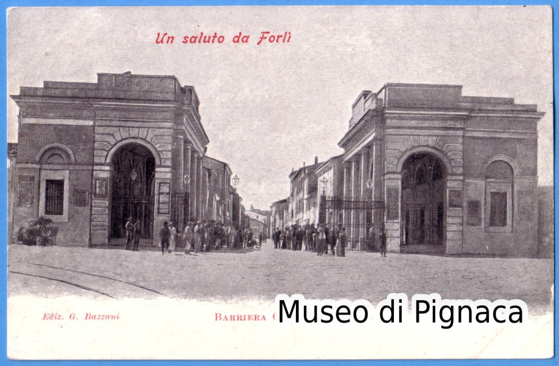1902 vg - Un Saluto da Forlì - Barriera Giuseppe Mazzini (editore Bazzani)