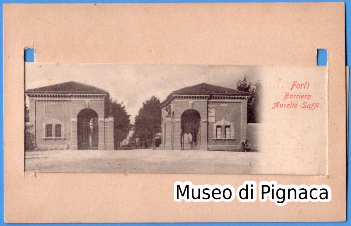 Forlì Barriera Aurelio Saffi (piccola cartolina libreria forlinese inserita su altra più grande)