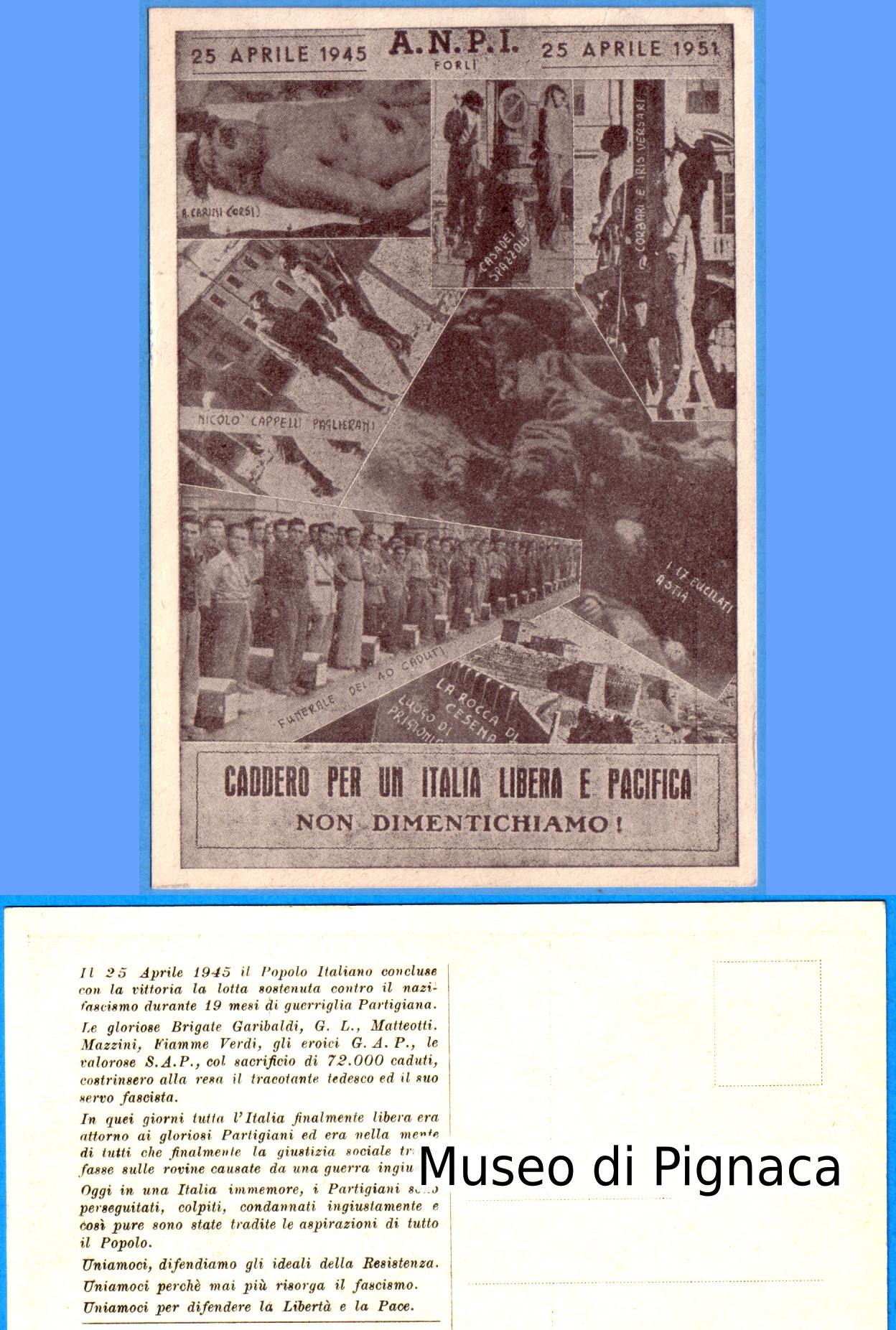 1951 nv - ANPI Forlì - commemorativa Caduti Partigiani per un'Italia Libera e Pacifica