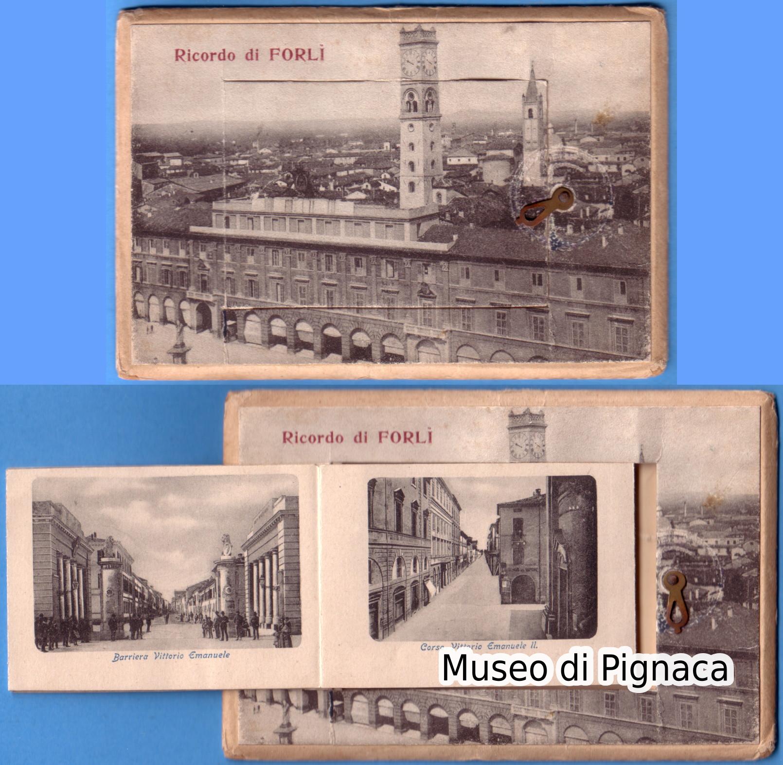 1910ca nv - Ricordo di Forlì - con finestrella contenente 12 vedute fotografiche della città di Forlì (spessore 3mm circa)
