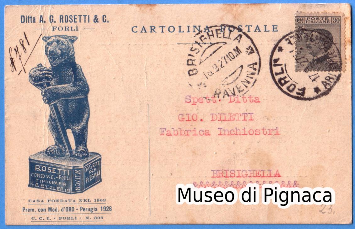 1927 vg - Ditta A G ROSETTI (tipografia, cartoleria, oggetti per regali)