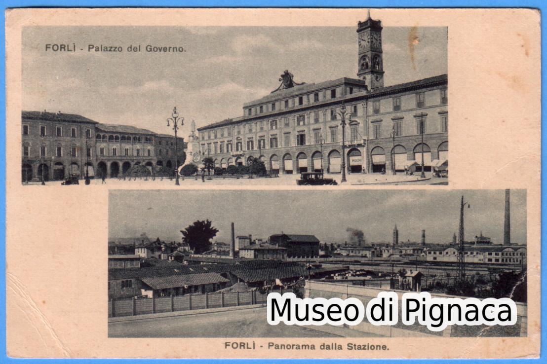 1935 vg - Forlì - Palazzo del Governo e Panorama dalla Stazione