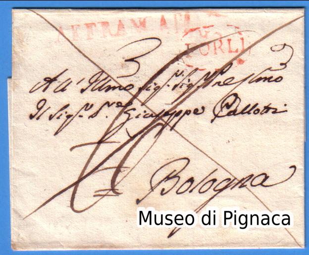 1821-8-settembre-lettera-spedita-da-forli-timbro-rosso-affrancata-per-bologna-segni-di-tassa-e-detassazione